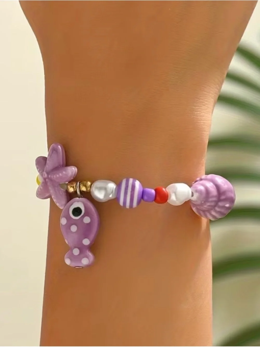 Kids Purple Ocean Charm Beaded Bracelet